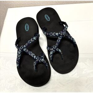 Teva Flip Flops Double Knot Straps Tribal Brown Blue Design Womens 10